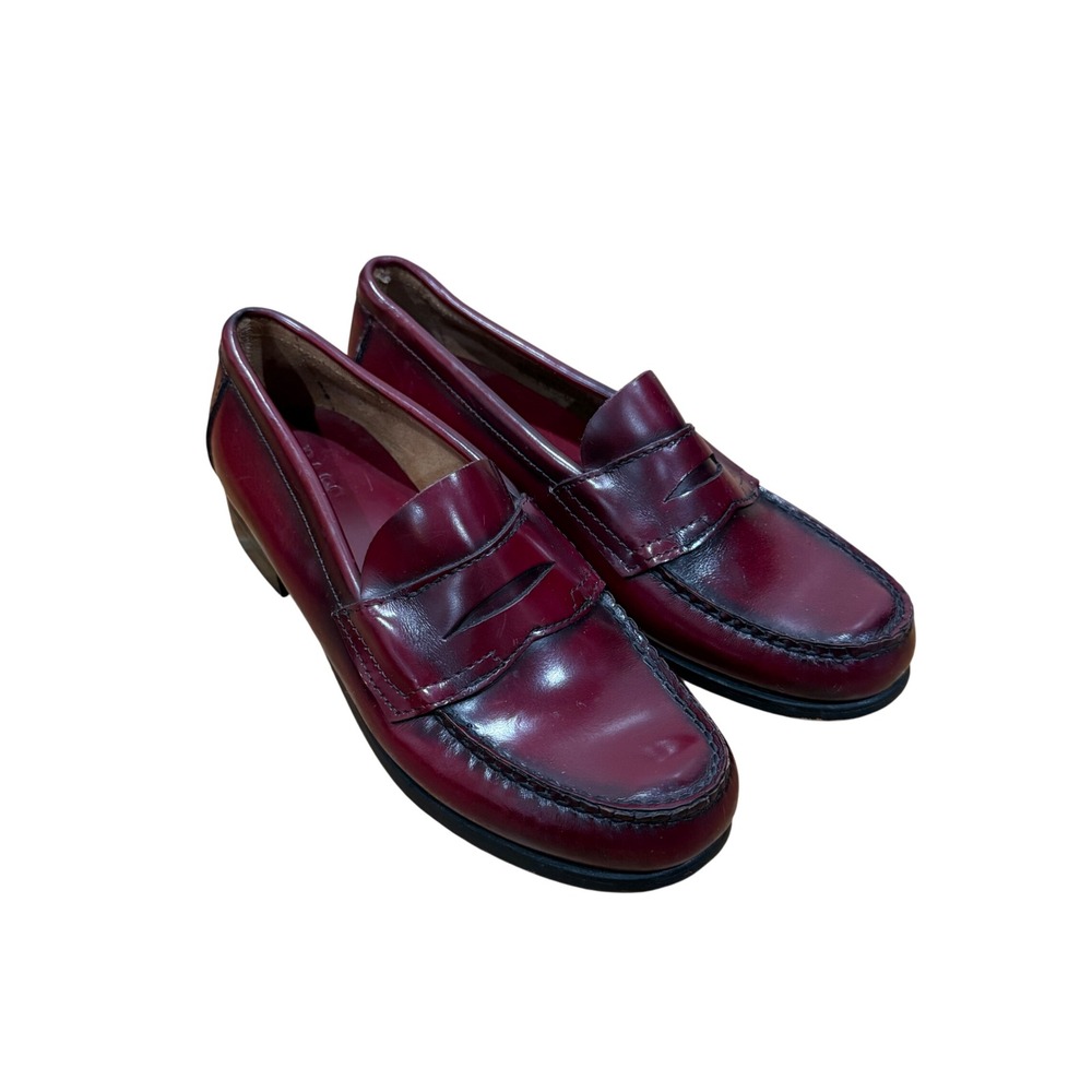 GH Bass & Co Weejuns Women Burgundy Leather Penny Loafers Sz 7 M Cherry Red Flat